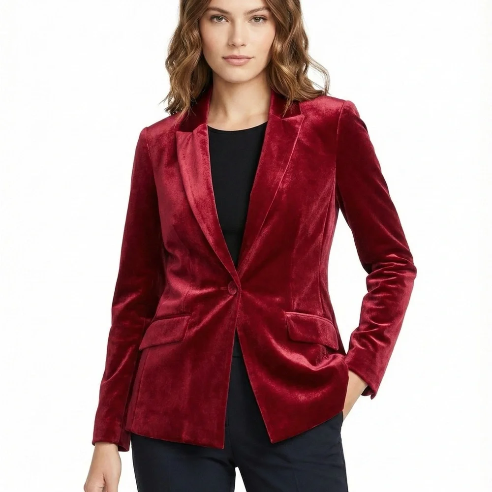 INC International Concepts Rich Red Velvet Blazer - Picture 1 of 7